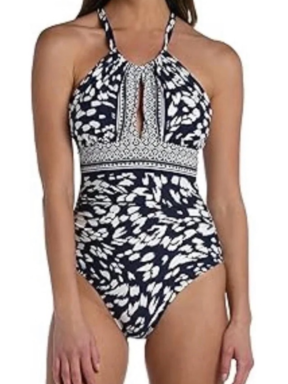 La Blanca Changing Tides High Neck Navy and White Halter One-Piece Swimsuit